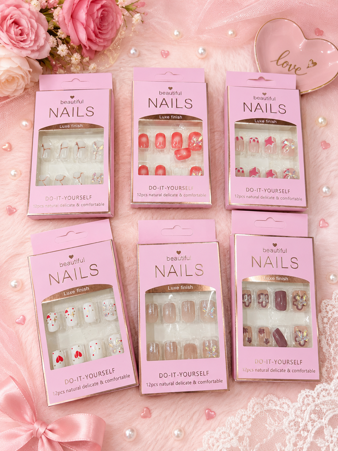 Beautiful Luxe Finish Press On Nails Set | Cute Pink Fake Nails for Girls | Reusable DIY Nail Tips(pack of 12 sets)