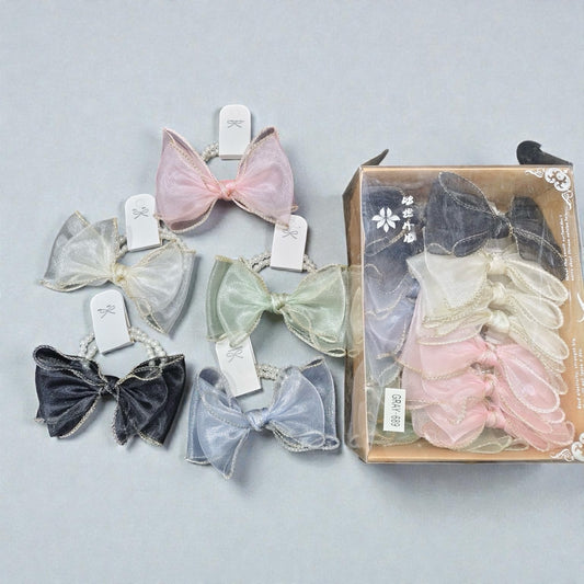 Elegant Organza Bow Hair Ties – Pastel Color Elastic Set ( pack of 20)