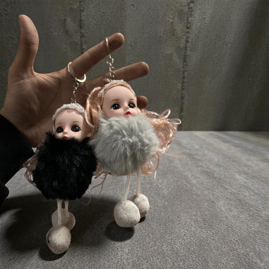 Princess Doll Fur Keychain – Cute Pom Pom Bag Charm 4 ( pack of 12)