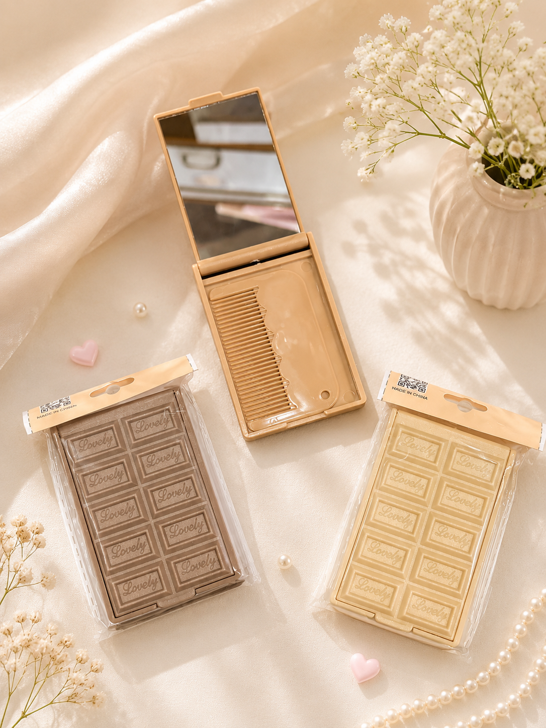 Chocolate Bar Folding Pocket Mirror with Comb | Cute Korean Travel Makeup Mirror | Compact Beauty Mirror(pack of 12)