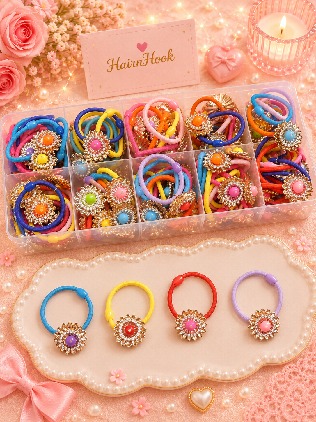 Korean rubber band for girls and woman (pack of 100 piece mix design)