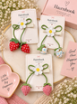 Handmade Floral Strawberry Dangle Hair Clips – Cute Bow & Fruit Charm Hair Accessories | Hairnhook(pack of 12)