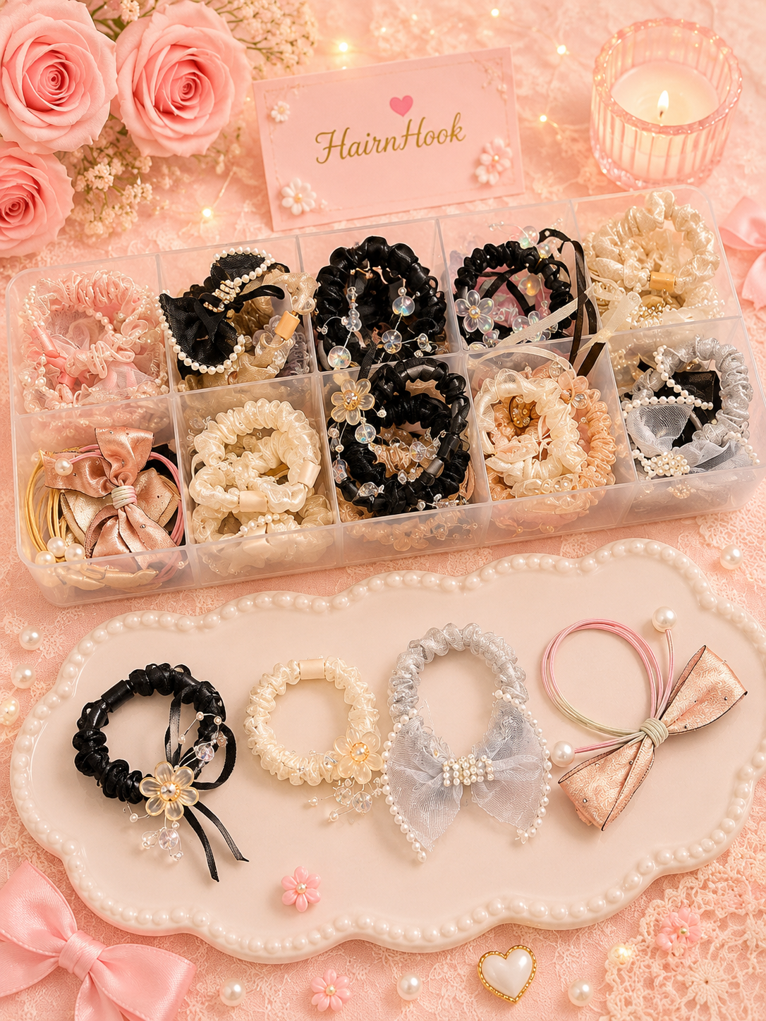 Korean rubber band for girls and woman (pack of 50 piece mix design)