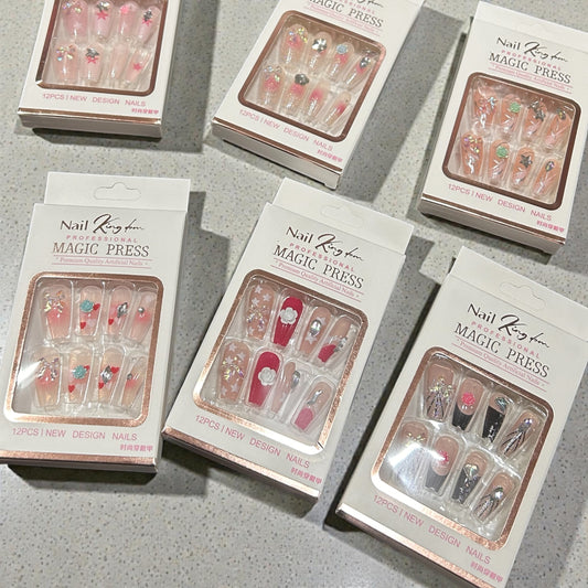 Magic Press Artificial Nails Set | Nail Kingdom Professional Press-On Nails | 12 PCS Designer Wearable Manicure( pack of 12)