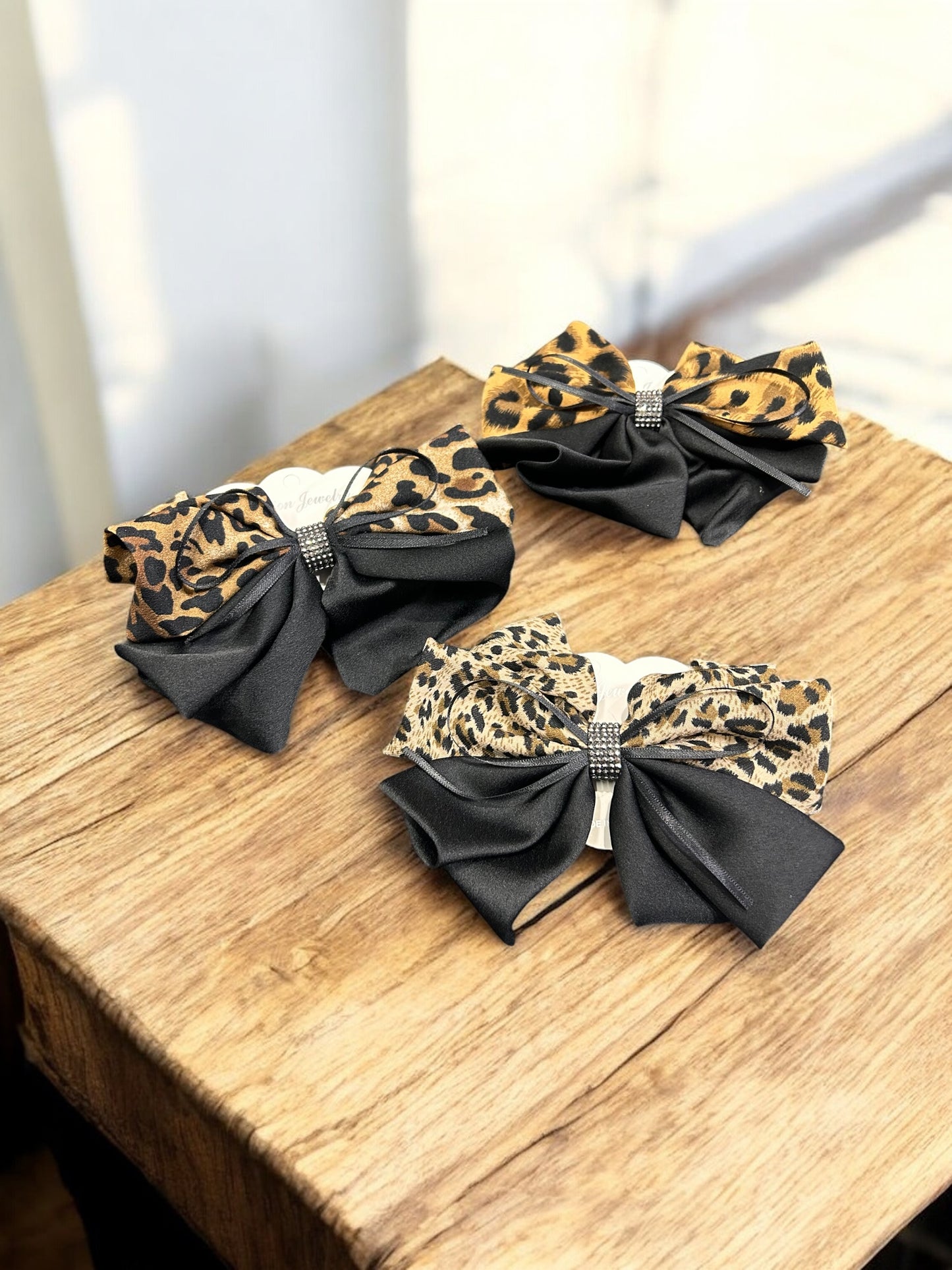 Premium Leopard Print Bow Hair Clip | Luxury Rhinestone Ribbon Bow Barrette for Women & Girls(pack of 12)