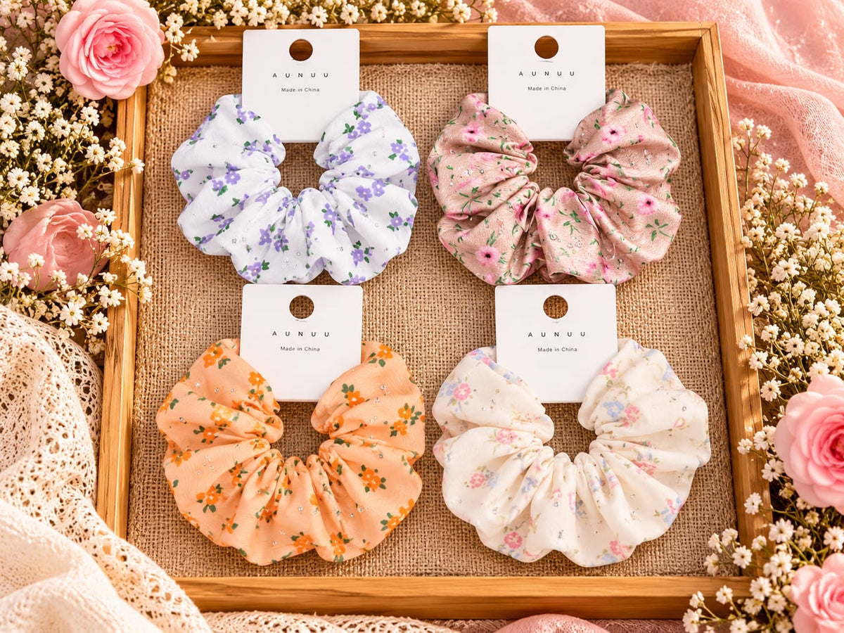 Korean scrunchie (pack of 12 mix design in one packet random design)