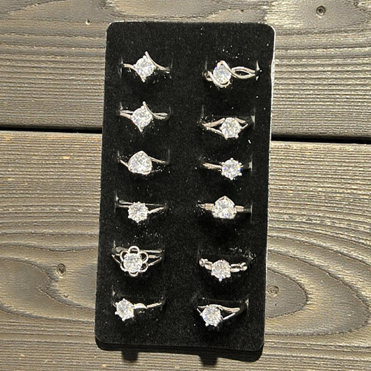 Silver Finish Crystal Adjustable Rings Set – Minimal Solitaire Designer Collection
( pack of 12)