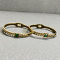 Gold-Tone Greek Key Design Openable Bangles with Green Stone & Crystal Accents ( pack of 3)