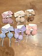 Korean Satin Bow Hair Clip with Faux Fur Pom Poms | Cute Ribbon Hair Bow for Girls | Soft Plush Hair Accessory(pack of 12)