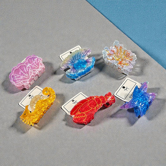 Ocean-Inspired Hair Claw Clips | Iridescent Sea Creature Acrylic Hair Clips for Women & Girls( pack of 12)