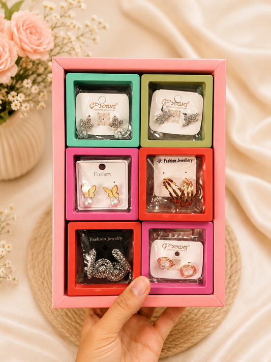 Premium Korean mix design earrings for girls and woman (pack of 12 random design box)