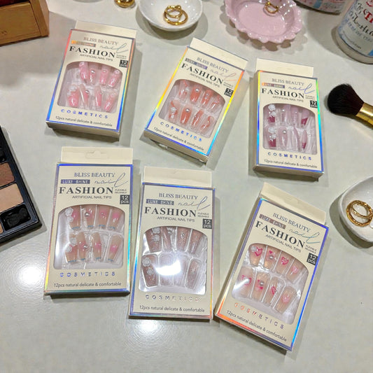 Luxe Shine Fashion Artificial Nails | Press-On Nail Tips Set | 12 PCS Designer Wearable Manicure( pack of 12)