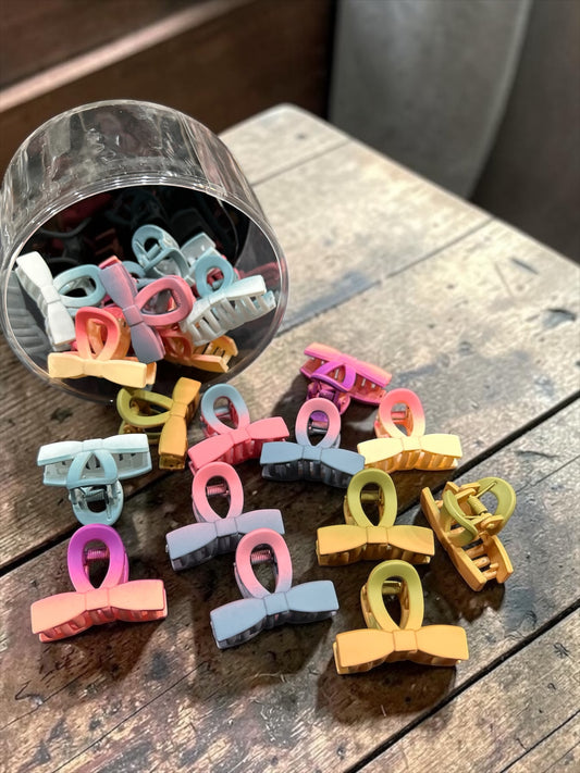 Pastel Ribbon Mini Claw Clips Jar Set | Korean Matte Hair Clutcher ( pack of 20)