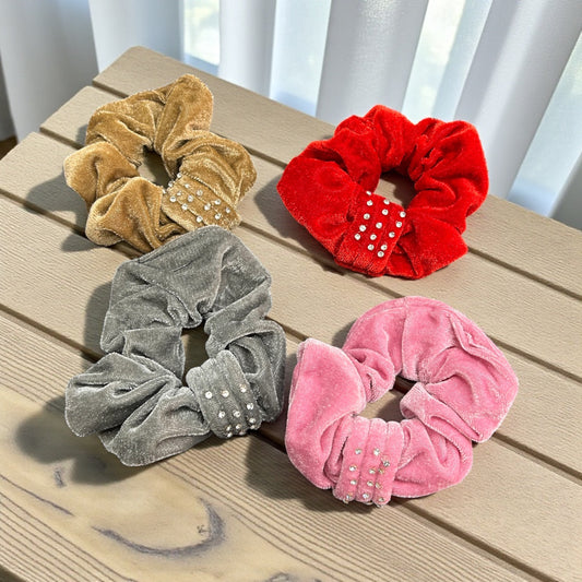 Velvet Rhinestone Hair Scrunchers for Girls & Women – Premium Soft Elastic( pack of 12)
