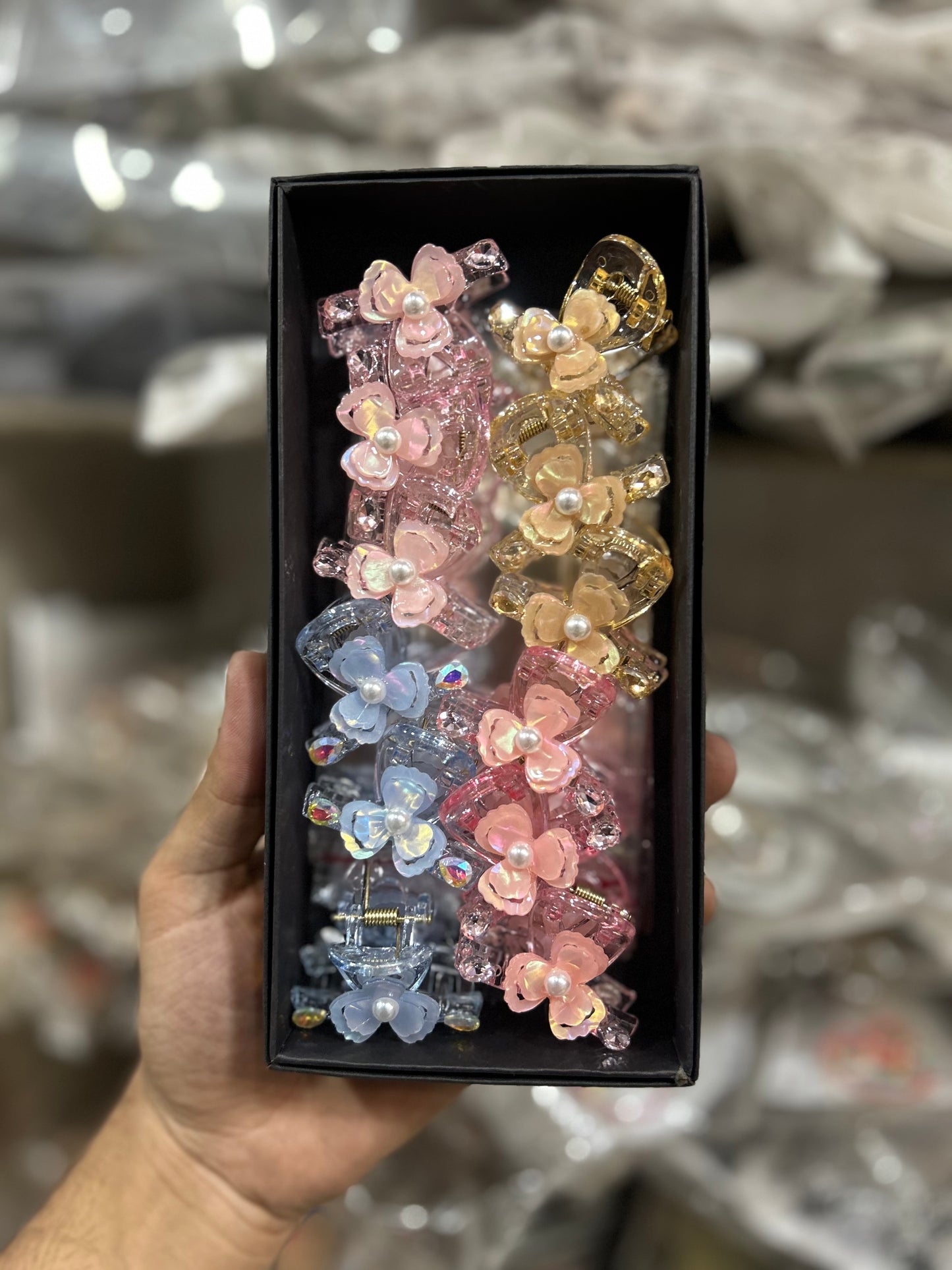 Cute Floral Crystal Hair Claw Clip Set (pack of 12)