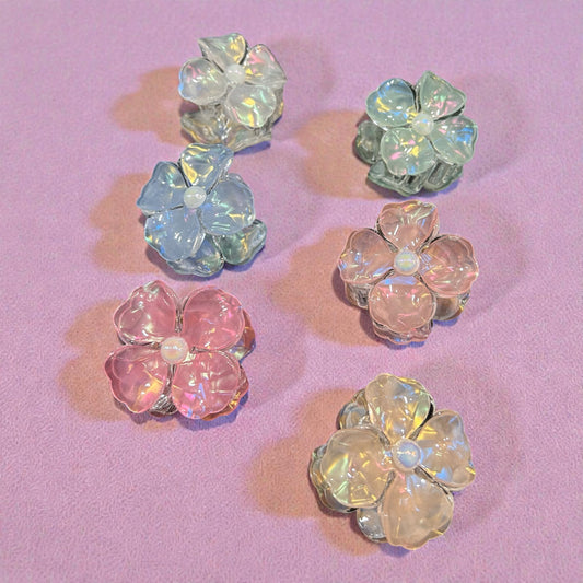 Iridescent Flower Hair Claw Clip with Pearl Center | Korean Style Floral Hair Clip( pack of 12)