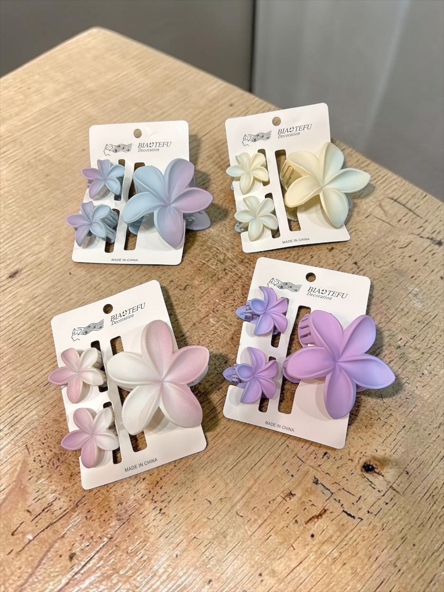 Korean Plumeria Flower Hair Clip Set – Pastel Floral Hair Claw & Mini Clips for Women & Girls ( pack of 12 combo)