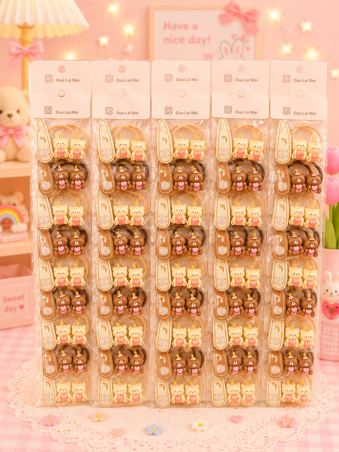 Cute kawaii hair Tik Tak and rubber band combo of kids(pack of 1 strip 10 pair)