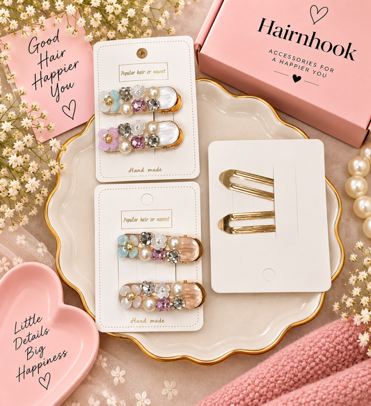 Premium Pearl & Rhinestone Floral Hair Clips – Handmade 2-Piece Set(pack of 12 sets)