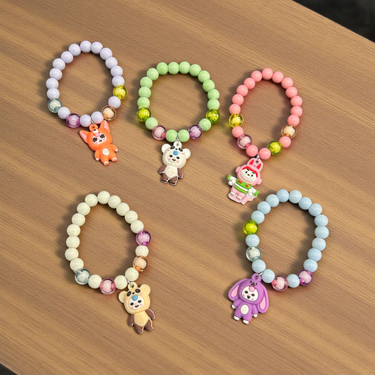 Cute Cartoon Charm Beaded Bracelet for Kids | Colorful Elastic Beads | Fun Fashion Jewelry( pack of 12)