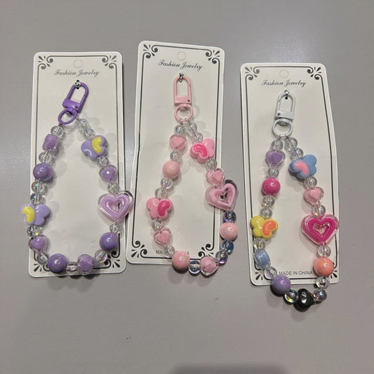 Pastel Heart Beads Phone Charm – Cute Aesthetic Crystal Mobile Strap for Girls & Women( pack of 12)