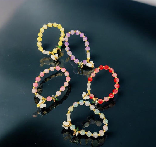 Mini Butterfly Charm Beaded Bracelet | Colorful Crystal Beads | Adjustable Fashion Jewelry( pack of 12)