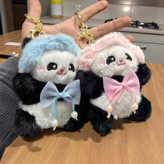 Cute Panda Plush Keychain Pair | Soft Panda Bag Charm with Bow | Fancy Key Ring( pack of 6)
