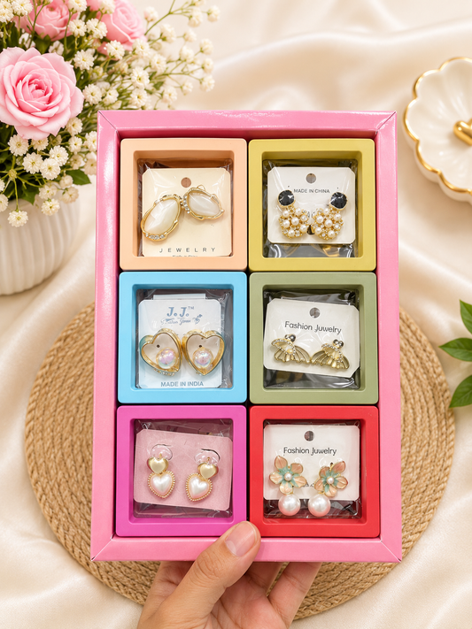Premium Korean mix design earrings for girls and woman (pack of 12 random design box)