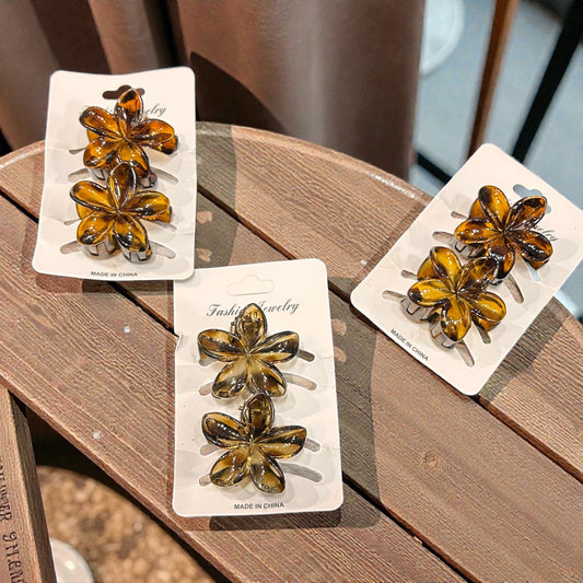 Amber Glossy Flower Hair Claw Clip Set – Korean Style Floral Clips two piece combo ( pack of 12)