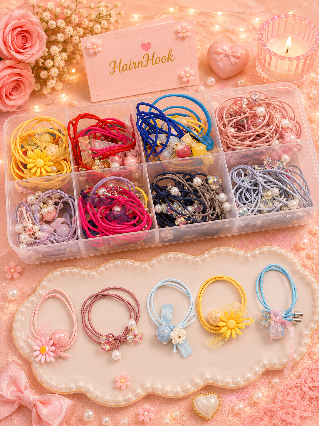 Korean rubber band for girls and woman (pack of 100 piece mix design)