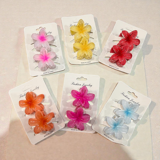 Glossy Flower Hair Claw Clip Set – Korean Style Floral Clips 2 combo ( pack of 12)