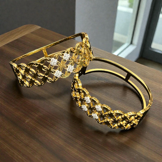 Anti-Tarnish Gold-Tone Floral Cutwork Kada Bangles with Crystal Accents ( pack of 3)