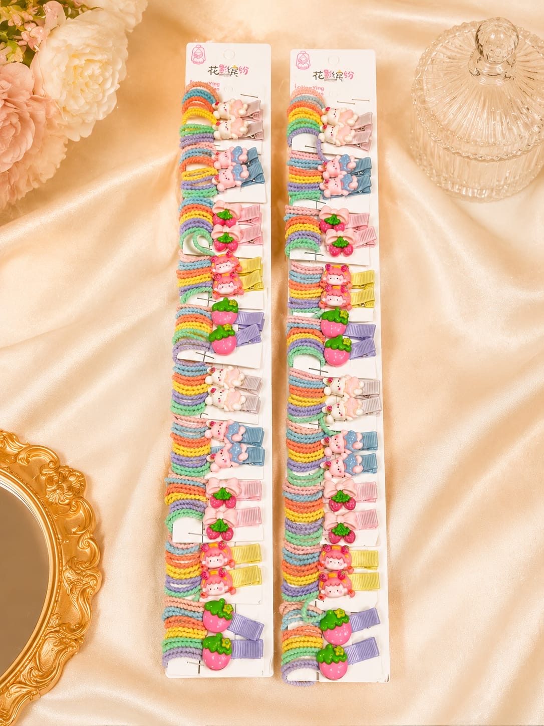 Korean premium hair rubber and hair clip set for kids (pack of 10 pair in per strip)