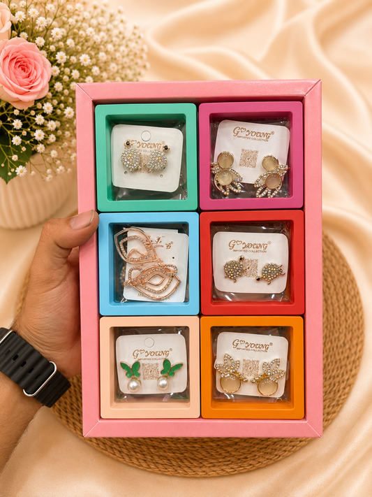 Premium Korean mix design earrings for girls and woman (pack of 12 random design box)