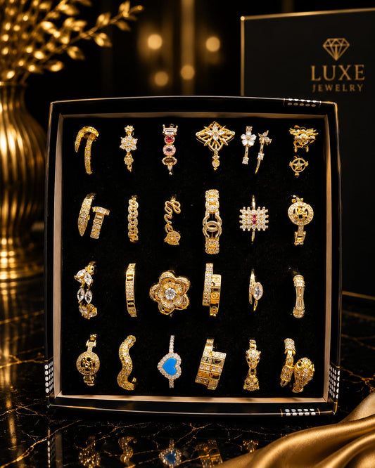 Premium Gold-Plated Adjustable Ring Set – 24 Luxury Statement Designs | Korean Fashion Jewelry Collection(pack of 24)