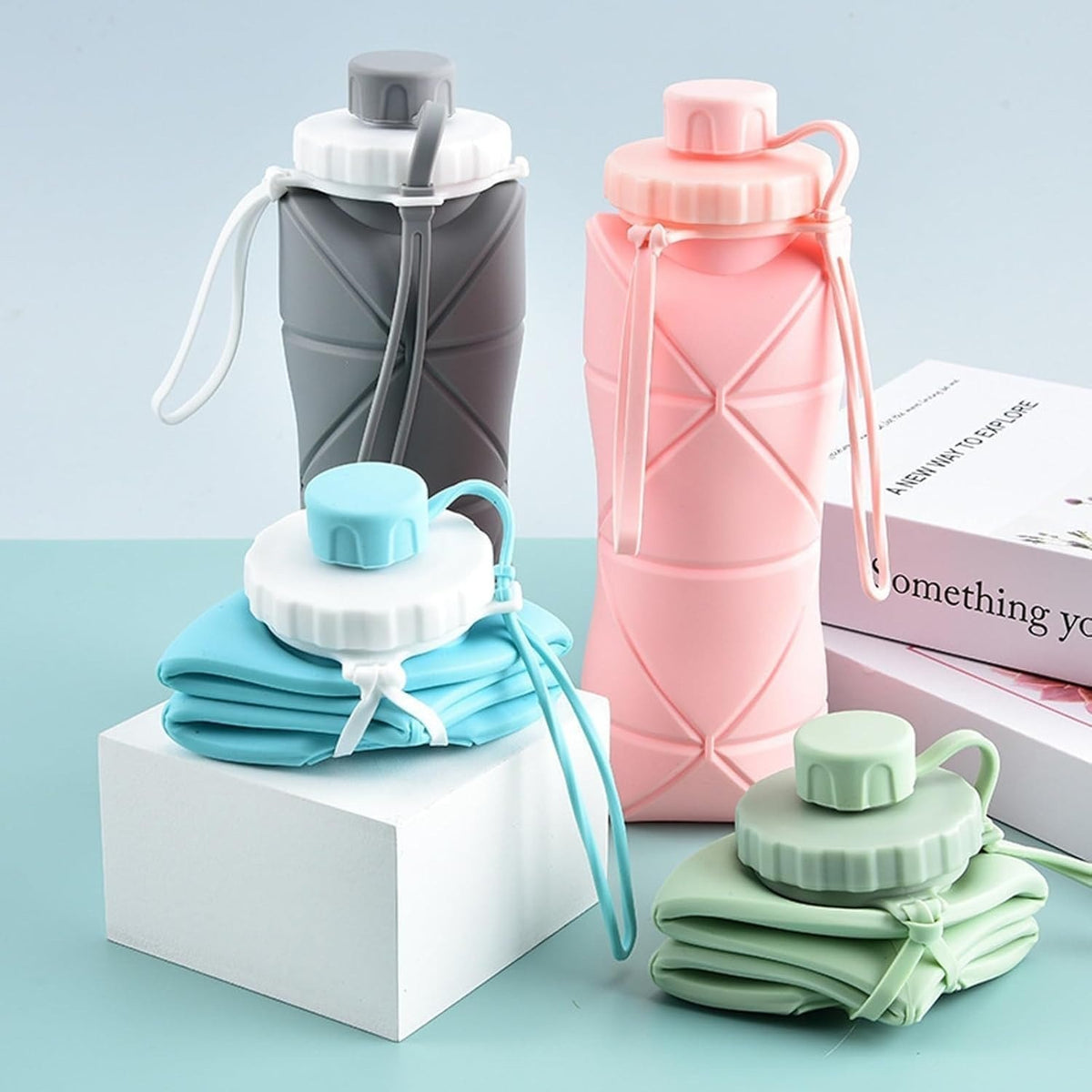 Premium Foldable Silicone Water Bottle with Strap | Reusable Travel Water Bottle(pack of 6)