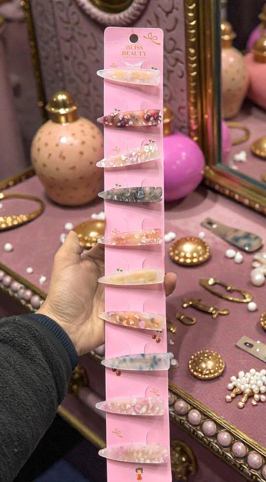 Elegant Resin Hair Clips Set for Women & Girls | Pastel Marble Snap Clips( pack of 10)