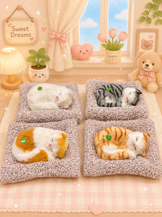 Cute Sleeping Breathing Cat Toy | Realistic Plush Pet with Sound(pack of 6) big
