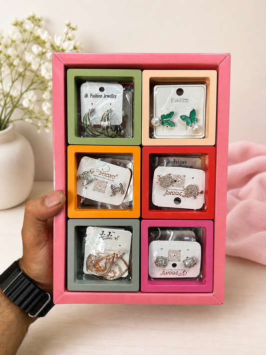 Premium Korean mix design earrings for girls and woman (pack of 12 random design box)