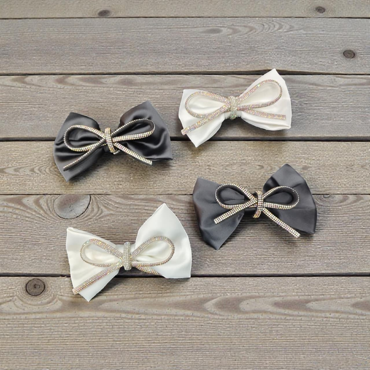 Elegant  Bow Hair Clips for Girls & Women | Rhinestone Ribbon Bow ( pack of 12)