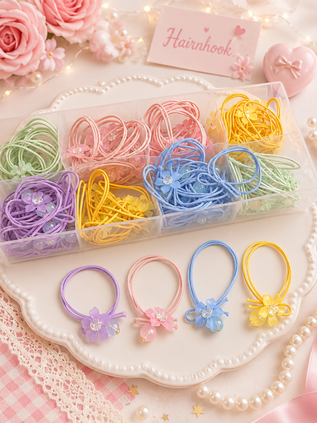 Korean rubber band for girls and woman (pack of 100piece mix design)