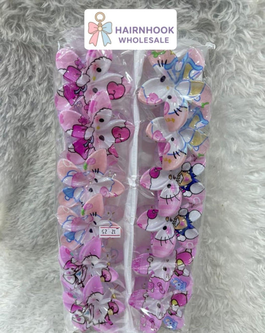 Cute Cartoon Kitty Flower Hair Claw Clips Set | Glossy Printed Design | Wholesale Hair Accessories( pack of 12)