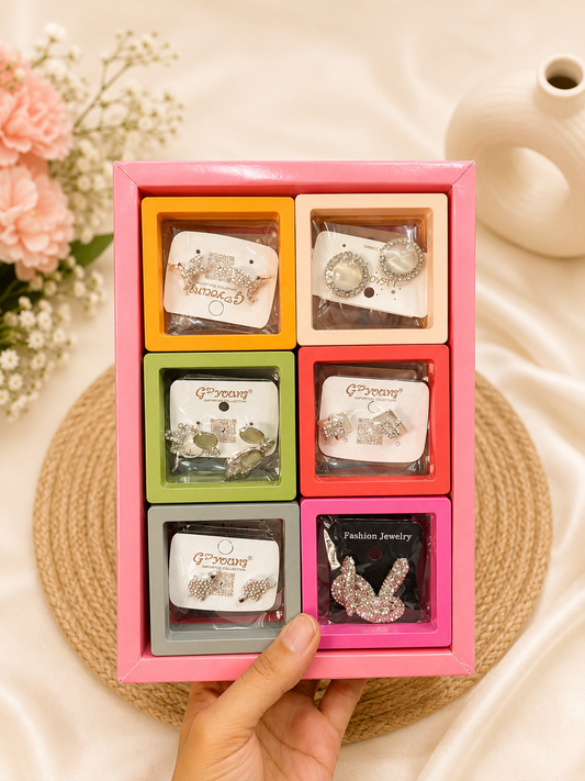 Premium Korean mix design earrings for girls and woman (pack of 12 random design box)