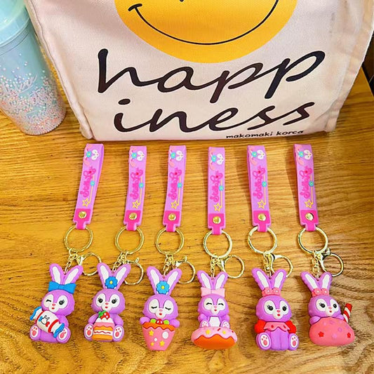 Cute Bunny Cartoon Keychain with Strap | Soft Rubber Rabbit Bag & Key Holder ( pack of 12)