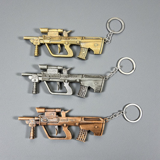 Metal Rifle Gun Keychain – Vintage Military Style Weapon Keyring in Gold, Silver & Bronze Finish( pack of 12)