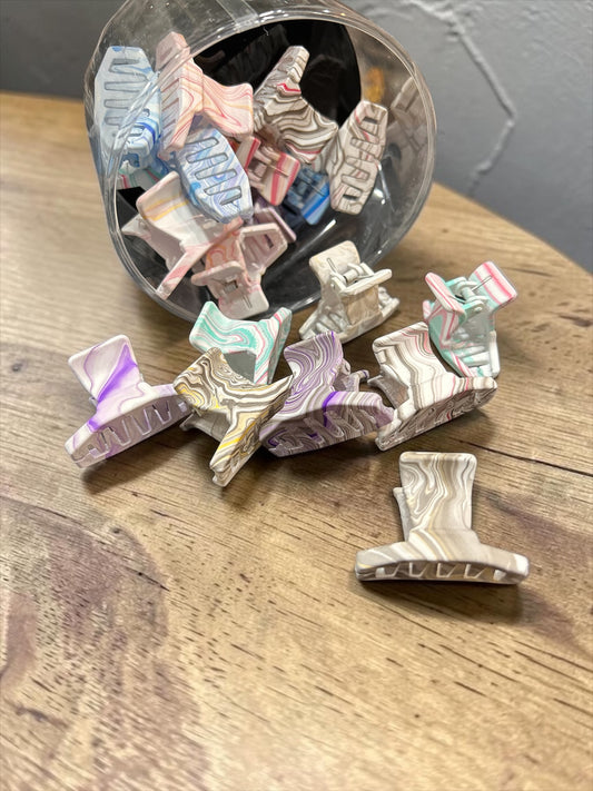 Marble Print Mini Claw Clips Jar Set | Korean Aesthetic Hair Clutcher Collection (pack of 20)