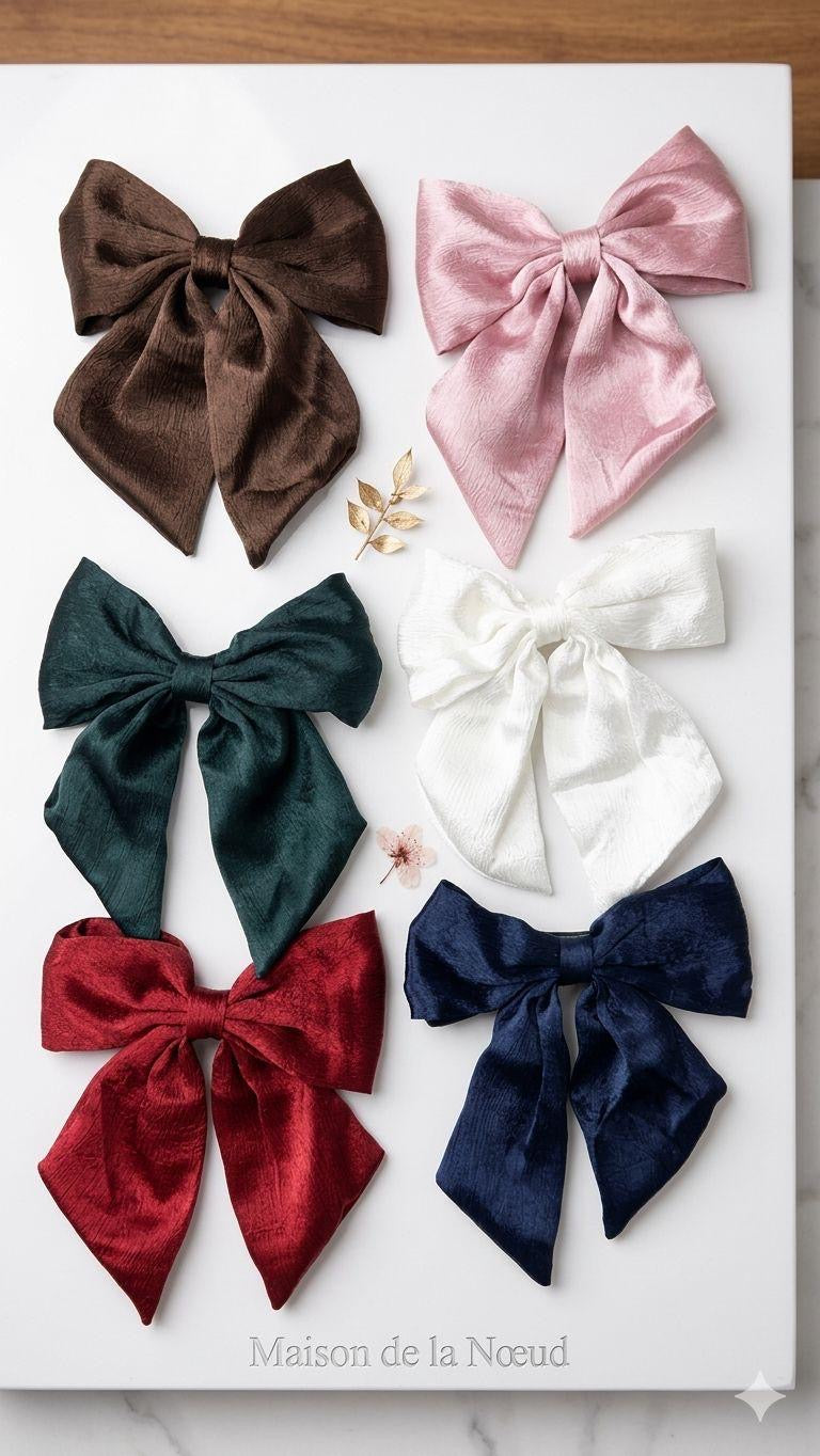 Luxury Satin Statement Bow Clips – Classic Solid Color Elegant Hair Accessories(pack of 12)