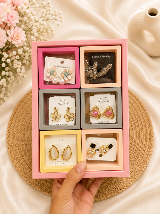 Premium Korean mix design earrings for girls and woman (pack of 12 random design box)