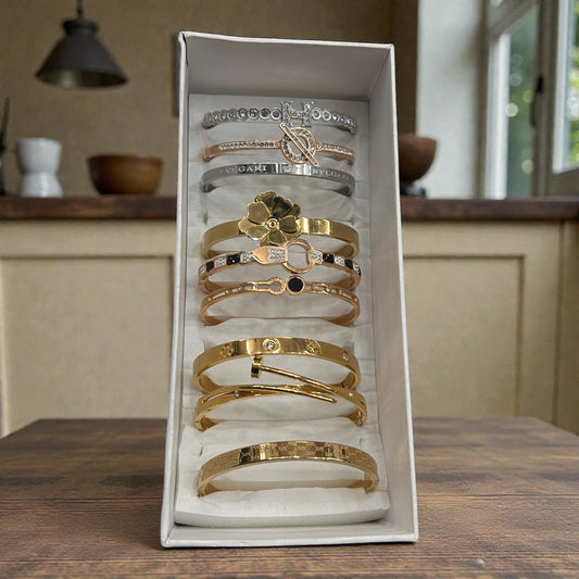 Anti-Tarnish Designer Gold-Tone Bracelet Combo Set( pack of 9)