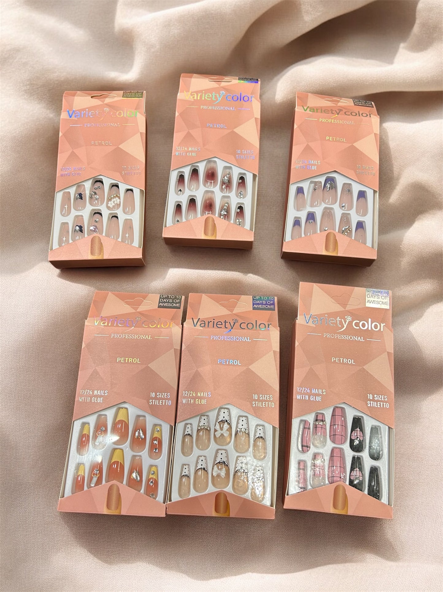 Kawaii Press-On Nail Set – Salon Style Fake Nails with Glue( pack of 12 sets)